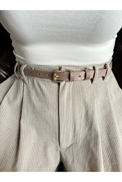 LİA KEMER حزام نسائي من الجلد المدبوغ بنمط حلقات مخططة مع إبزيم ذهبي، حزام لل...