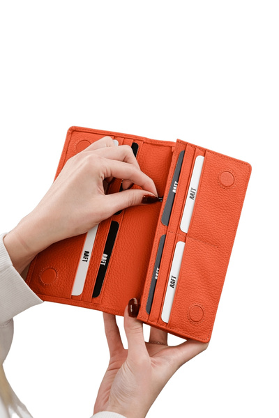 MFT Leather Design Πορτοφόλι Unisex Golden 3367 από γνήσιο δέρμα με θήκη τηλεφώνου