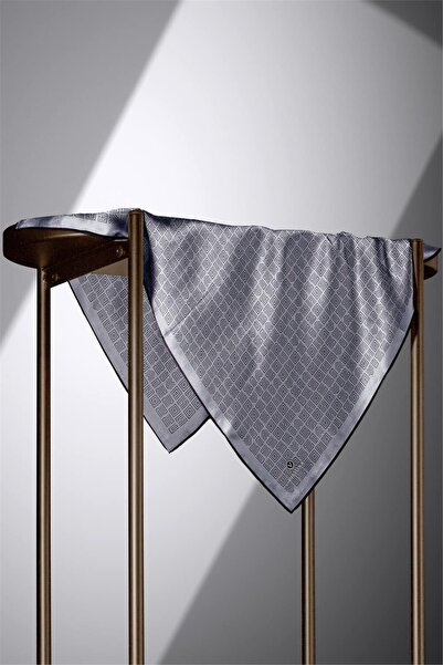 Vissona 100% twill silk ethnic motif patterned gray - black colored 90x90 sewing method: hand stitched scarf