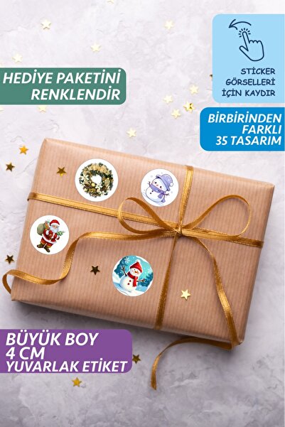 Genel Markalar 35 Farklı Kutlama Sticker Etiket Noel Baba Kardan Adam Yılbaşı...