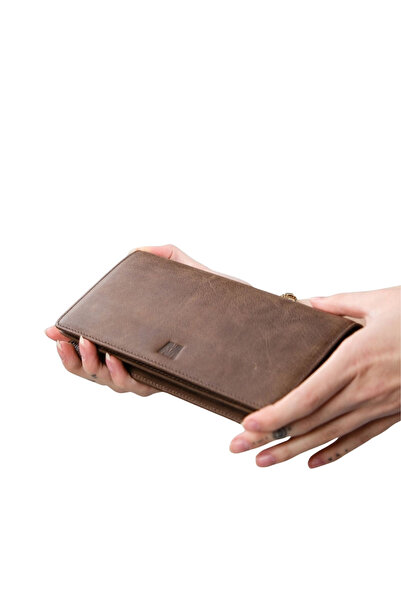 MFT Leather Design محفظة للجنسين من الجلد الطبيعي باللون الذهبي 3367 مع حجرة ...