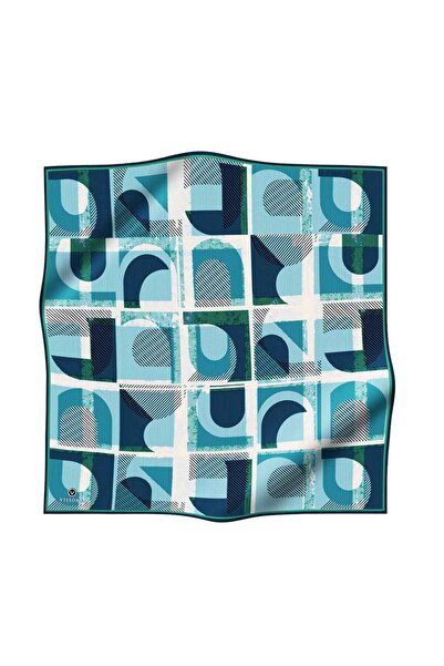 Vissona 100% шовк твіл з геометричним візерунком, темно-синій - бірюзовий колір, 90x90, шарф з ручним швом по краях