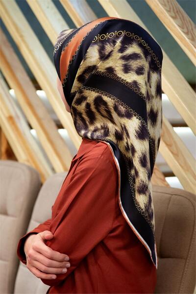 Vissona %100 Twill İpek Leopar Desenli Taba - Siyah Renkli 90x90 Eşarp Dikim ...