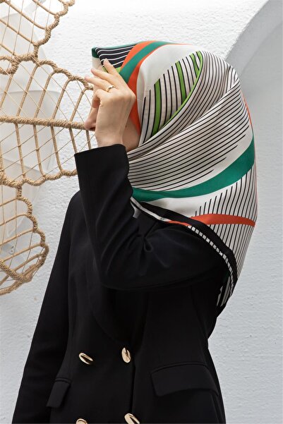 Vissona 100% mătase twill cu model geometric în dungi, culoare negru - verde ...