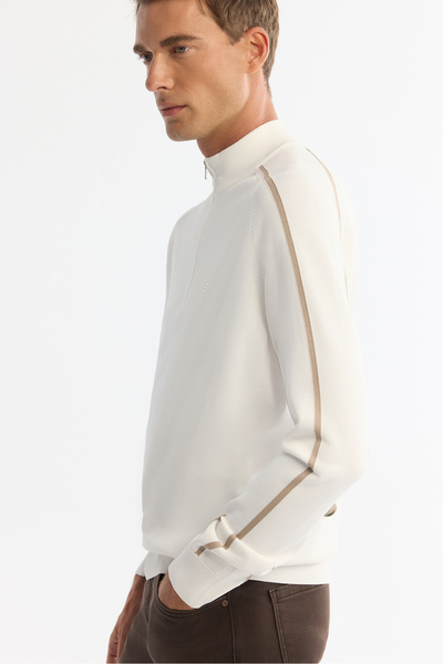 Avva Чоловічий екрю з блискавкою, стоячий комір, трикотаж, прямий крій, светр A42Y5005