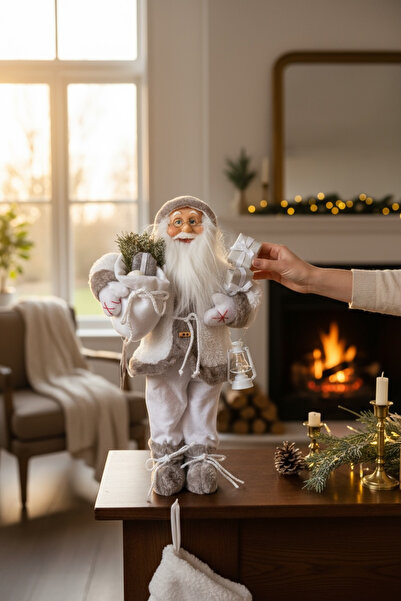 Genel Markalar Yılbaşı Yeni Yıl Dekor Fenerli Beyaz Noel Baba 45 Cm