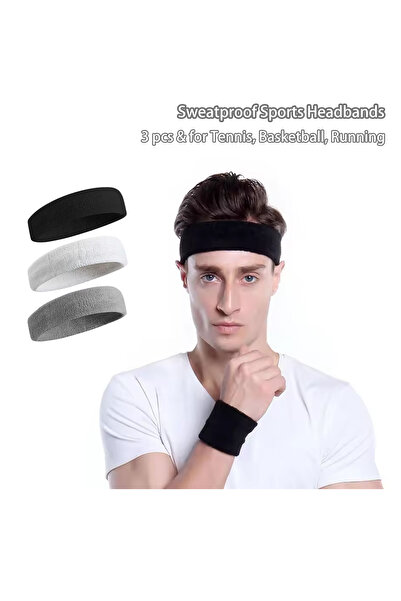 Choice عصابة رأس رياضية مقاومة للعرق، 3 قطع، باللون الأسود والأبيض والرمادي، للرجال والنساء - عصابة رأس ماصة للرطوبة