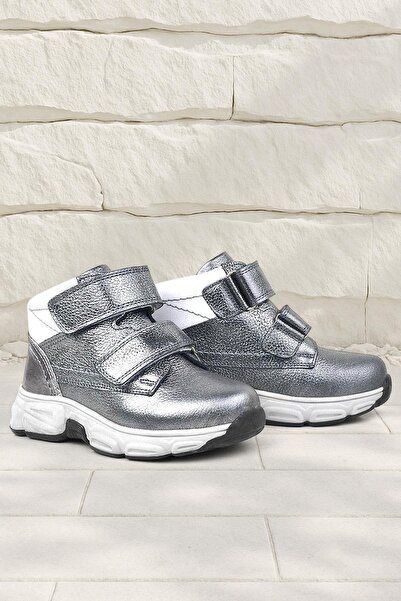 Rakerplus Cizme sport pentru fete din piele naturală, gri platină, cu velcro