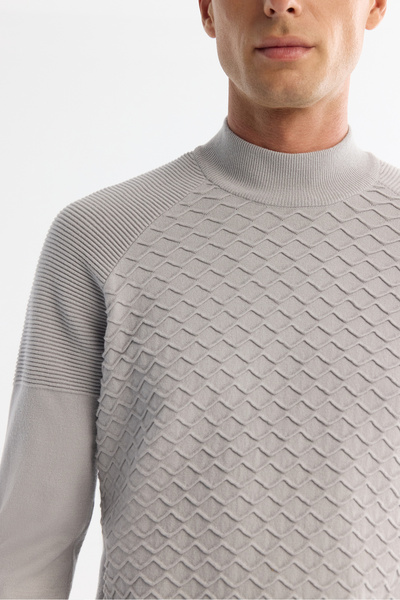 Avva Pulover pentru bărbați, gri, cu jumătate de gât, tricotat cu atingere moale, cu croială normală A42Y5023