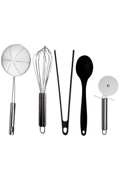 Kitchen Design Lab 5 Li Set Silikon Kaşık, Kevgir, Metal Çırpıcı, Silikon Maş...