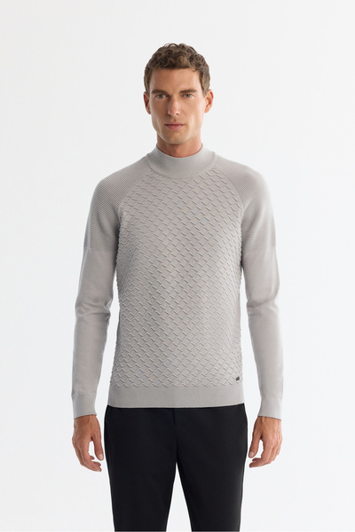 Avva Pulover pentru bărbați, gri, cu jumătate de gât, tricotat cu atingere moale, cu croială normală A42Y5023