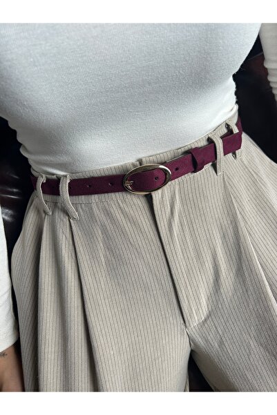 LİA KEMER Eminent Uzun Halka Desenli Süet Kadın Gold Tokalı Kemer Ceket Kemer...