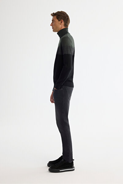 Avva Men's Khaki Full Turtleneck Color Block Wool Blend Regular Fit Sweater A42Y5013