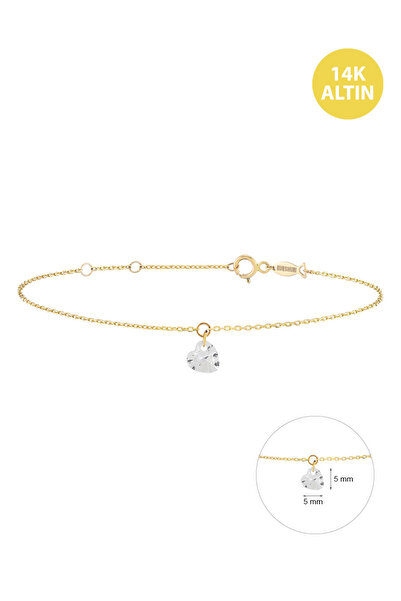 KURSHUNI Shining Heart (Tekli), 14 Ayar Altın Bileklik