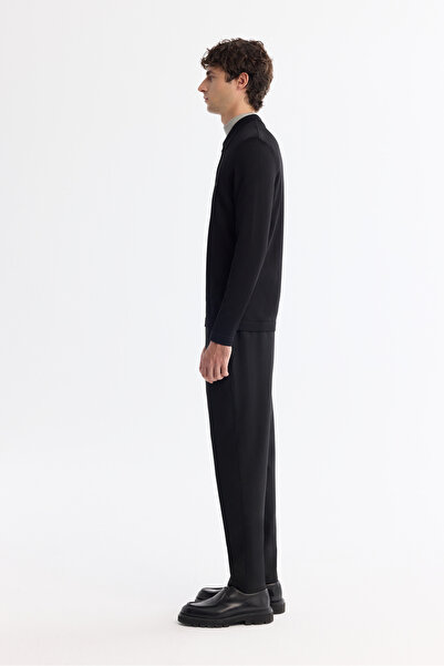 Avva Men's Black Zippered Polo Neck Rayon Knitwear Regular Fit Sweater A42Y5009