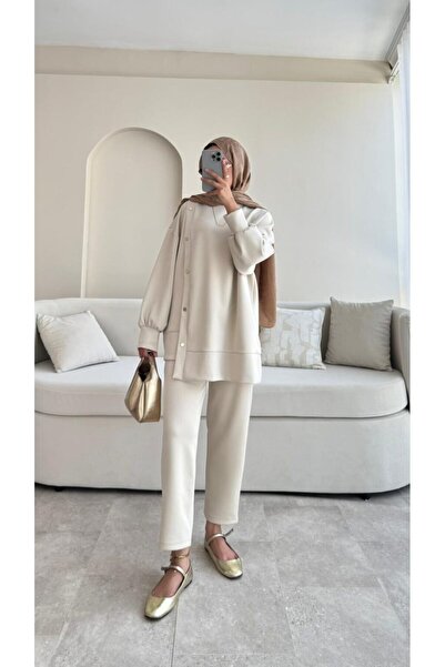 Miraydın Butik Γυναικείο Παντελόνι Διπλό Σκούμπα M61205 - Μπεζ