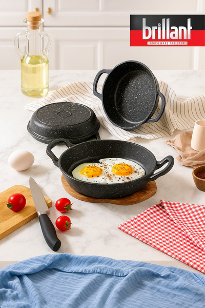 Brillant Cast Iron 3 Piece Saucepan Set Nova Fireproof Non-Stick 18/20/22 cm