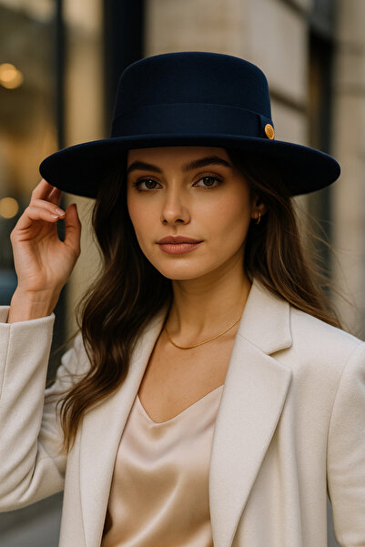 Luminos Butik Women's Navy Blue Cashmere Gondola Hat Spk1148