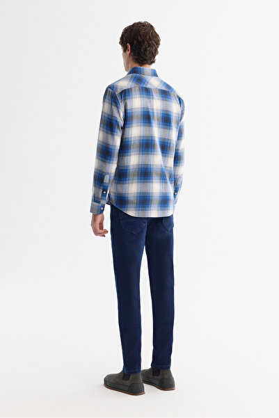 Avva Чоловіча сорочка синього кольору з ґудзиками на комірі, 100% бавовна, фланель, прямий крій A42Y2004