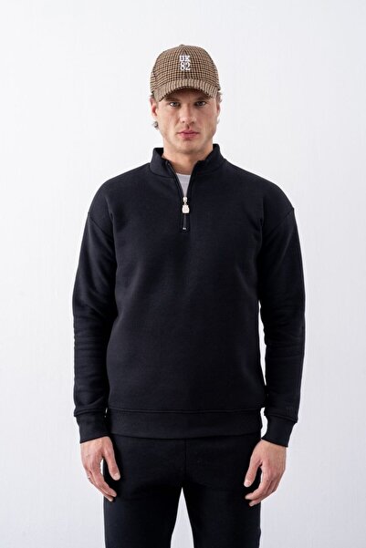 gothamvibes Men's Black Zippered Oversize Sweatshirt