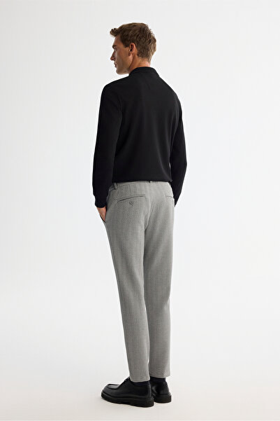 Avva Erkek Gri Balık Sırtı Dokulu Yanı Lastikli Elastan Slim Fit Chino Pantolon A42Y3024