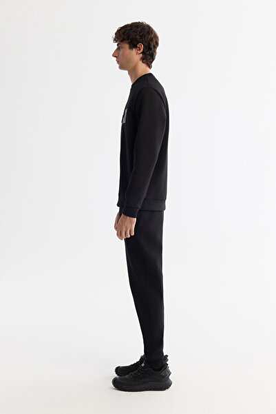 Avva Ανδρικό φούτερ με λαιμόκοψη μαύρο βαμβακερό εμπριμέ ελαστάνη Regular Fit A42Y1259