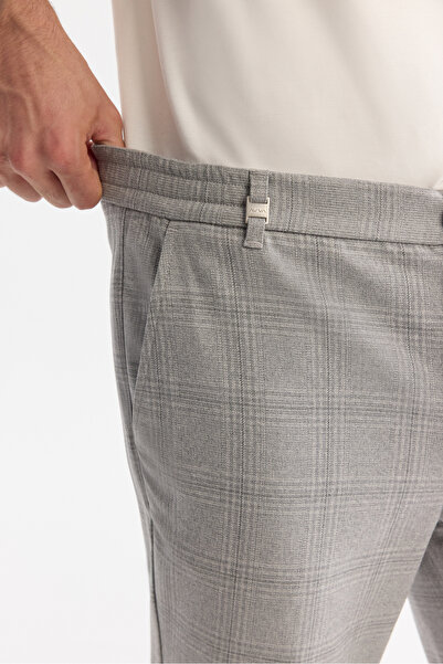 Avva Erkek Gri Yanları Lastikli Ekose Duble Paça Elastan Slim Fit Pantolon A42Y3022