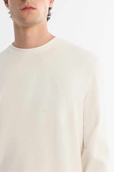 Avva Men's Ecru Crew Neck Cotton Basic Regular Fit Sweatshirt A42Y1350