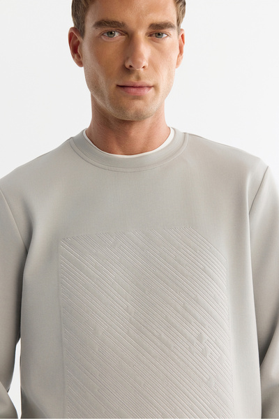 Avva Men's Gray Crew Neck Cotton Printed Elastane Regular Fit Sweatshirt A42Y1243