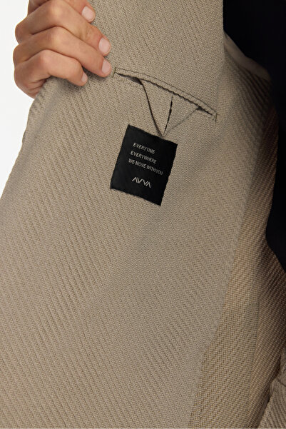 Avva Men's Mink Mono Collar Bi-Stretch Unlined Blazer Comfort Slim Fit Jacket A42Y4012