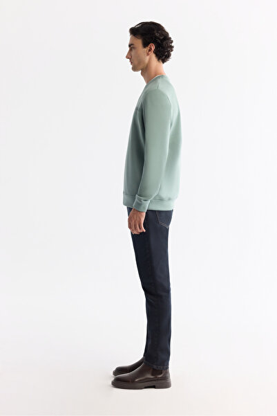 Avva Men's Mint Green Crew Neck Cotton Printed Elastane Regular Fit Sweatshirt A42Y1267