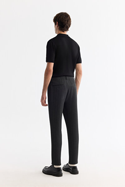 Avva Men's Anthracite Herringbone Textured Elasticated Side Elastane Slim Fit Chino Trousers A42Y3024