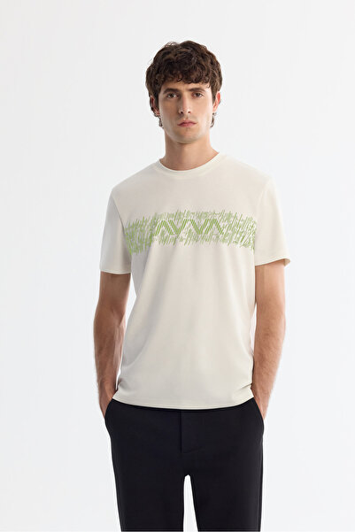 Avva Ανδρικό μπλουζάκι Ecru Crew Neck Interlock Elastane Regular Fit T-Shirt A42Y1005