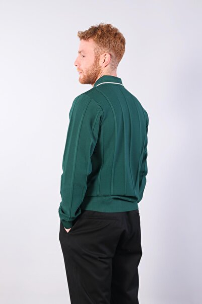 Mckanzie 3005 Collar Zippered Striped Shirt Collar Sweater