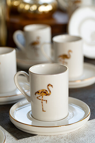 Heda Porselen Flamingo 12 Parça 6 Kişilik Porselen Kahve Fincan Takımı
