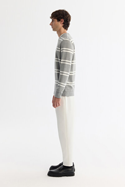 Avva Ανδρικό φούτερ με ριγέ λαιμόκοψη σε γκρι χρώμα A42Y1292