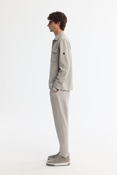 Avva Men's Light Gray Classic Collar Cotton Jersey Comfort Fit Shirt Jacket A42Y2092