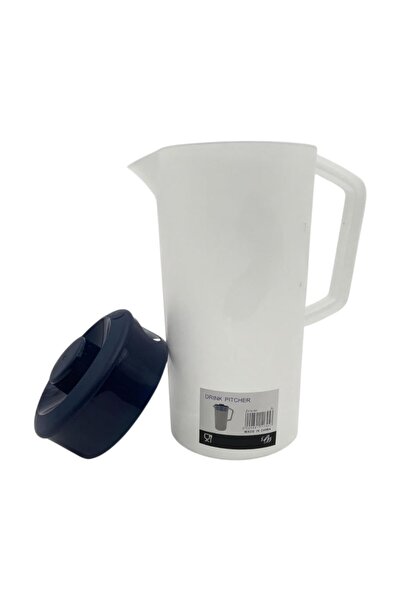 B&D Plastic Water Pitcher with Lid, 2 L, Navy Blue & Gray