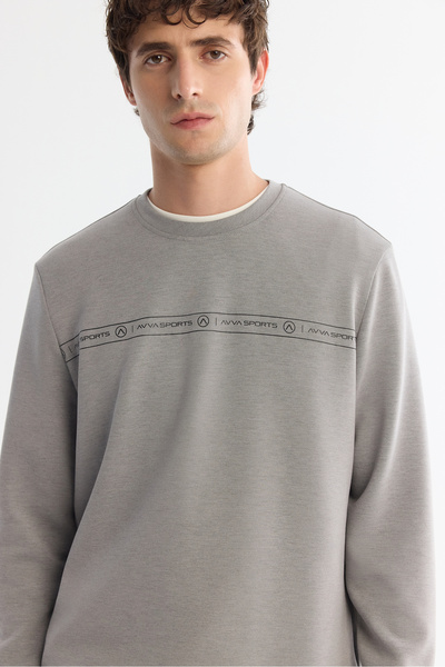 Avva Men's Gray Crew Neck Printed Soft Touch Regular Fit Sweatshirt A42Y1307