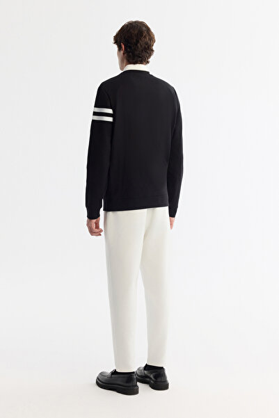 Avva Ανδρικό φούτερ με λαιμόκοψη μαύρο βαμβακερό εμπριμέ ελαστάνη Regular Fit A42Y1284