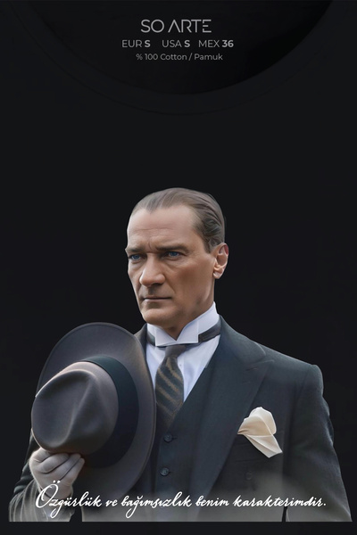 ATATÜRK ÖN BASKILI REGULAR SIFIR YAKA LİKRALI KISA KOLLU TİŞÖRT