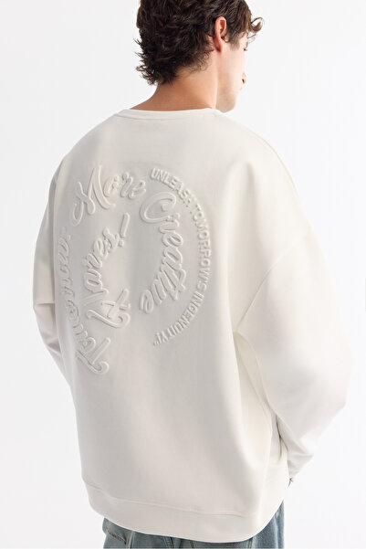 Avva Men's Ecru Crew Neck Elastane Sweatshirt A42Y1248