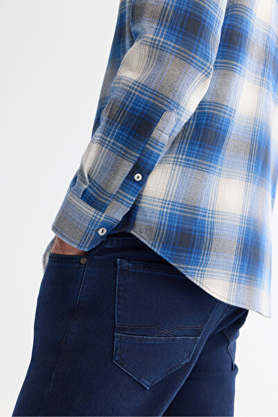 Avva Чоловіча сорочка синього кольору з ґудзиками на комірі, 100% бавовна, фланель, прямий крій A42Y2004