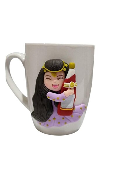 B&D B & D Decorative Ceramic Mug with Polymer Clay Character Design, White