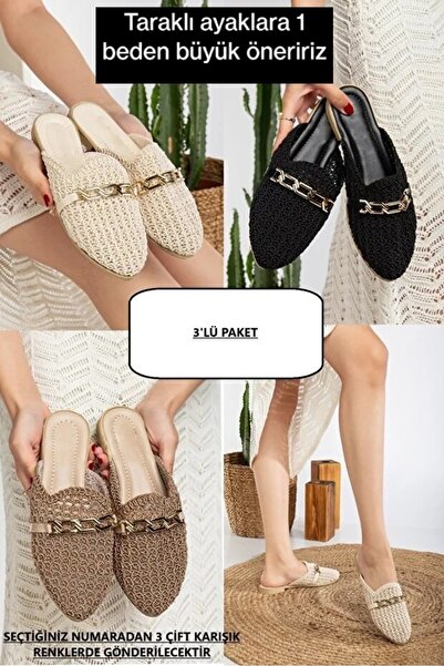 Jackers 3-Piece Women's Buckle Slippers Knitted Chain Buckle Stylish Summer Home Dowry Vacation Slippers