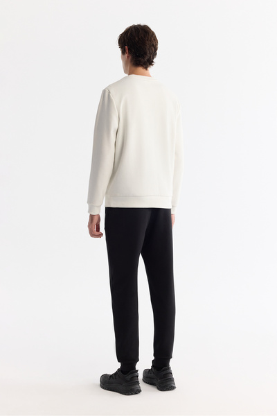 Avva Erkek Ekru Bisiklet Yaka Pamuklu Baskılı Elastan Regular Fit Sweatshirt A42Y1260