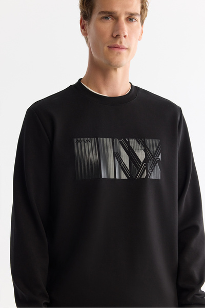 Avva Мъжка черна блуза с обло деколте, памук, еластан, редовна кройка A42Y1215