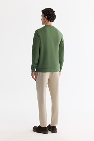 Avva Ανδρικό φούτερ με λαιμόκοψη χακί, βαμβακερό εμπριμέ ελαστάνη, κανονική εφαρμογή A42Y1221