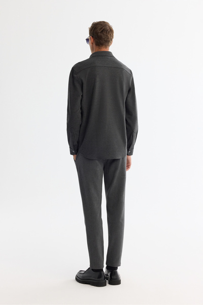 Avva Erkek Antrasit Düğmeli Yaka Diyagonel Çıtçıtlı Comfort Fit Gömlek A42Y2124