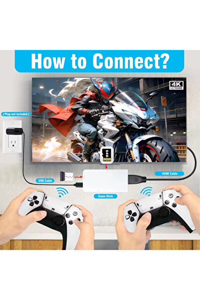 OEM Set consolă de jocuri tip stick - 40.000 de jocuri, 2 controllere wireless, 64 GB, HDMI, Plug & Play